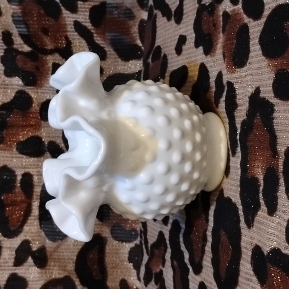 Fenton white milk glass hobnail ruffled vase
